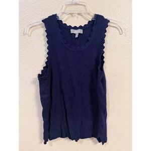 Marled Reunited Clothing Tank Top Womens XL Navy Blue Excellent Scallop Ribbed